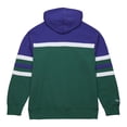 thumbnail image 3 of Men's Mitchell & Ness Green/Purple Milwaukee Bucks Head Coach Pullover Hoodie, 3 of 5