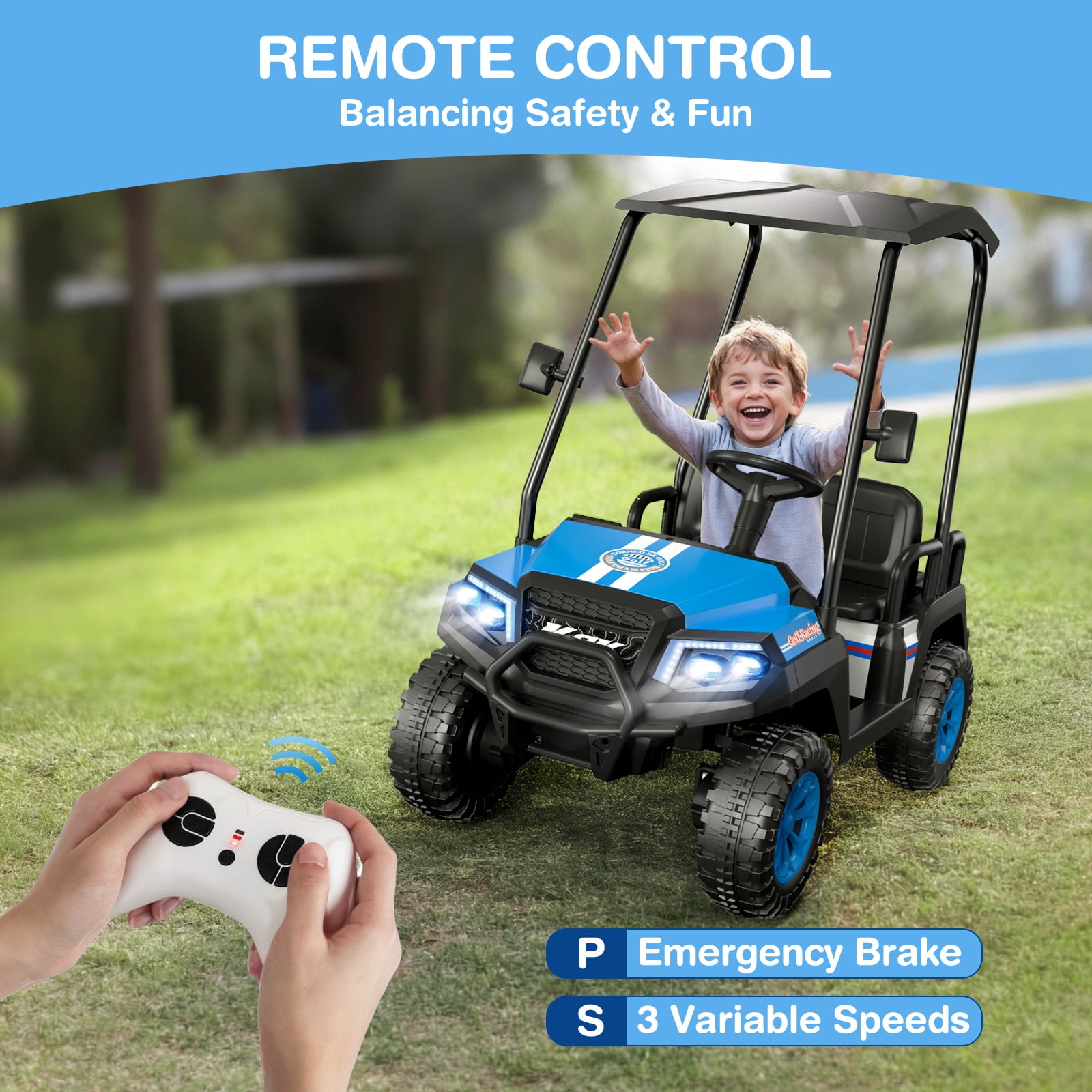 LIGIANT 24V 4-Seater Kids Electric Golf Cart, 4WD Ride-On Car with Remote, Awning, Suspension & Music Features