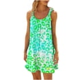 thumbnail image 2 of ICHUANYI Clearance Women Plus Size Casual Printed Round-Neck Short Sleeve Loose Knee-Length Dress(Green, XXL) ICHUANYI WER2023081204370, 2 of 4