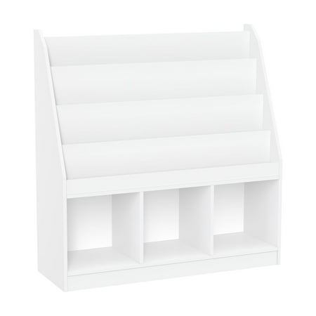 RiverRidge Kids Bookshelf Toy Storage Organizer with 4 Bookracks and 3 Cubbies - No Bins