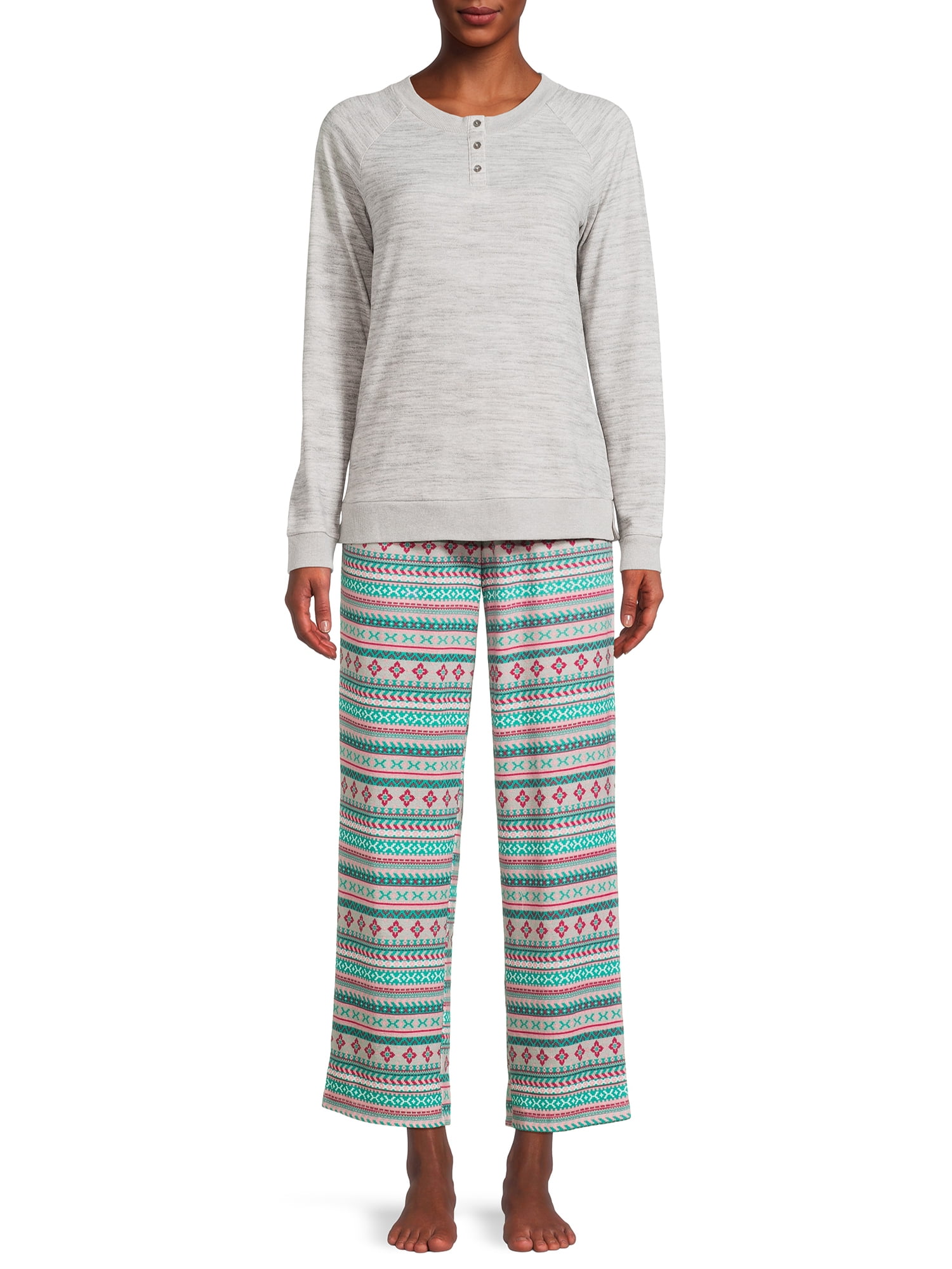 Muk Luks Women's Henley and Printed Pants, 2-Piece Pajama Set