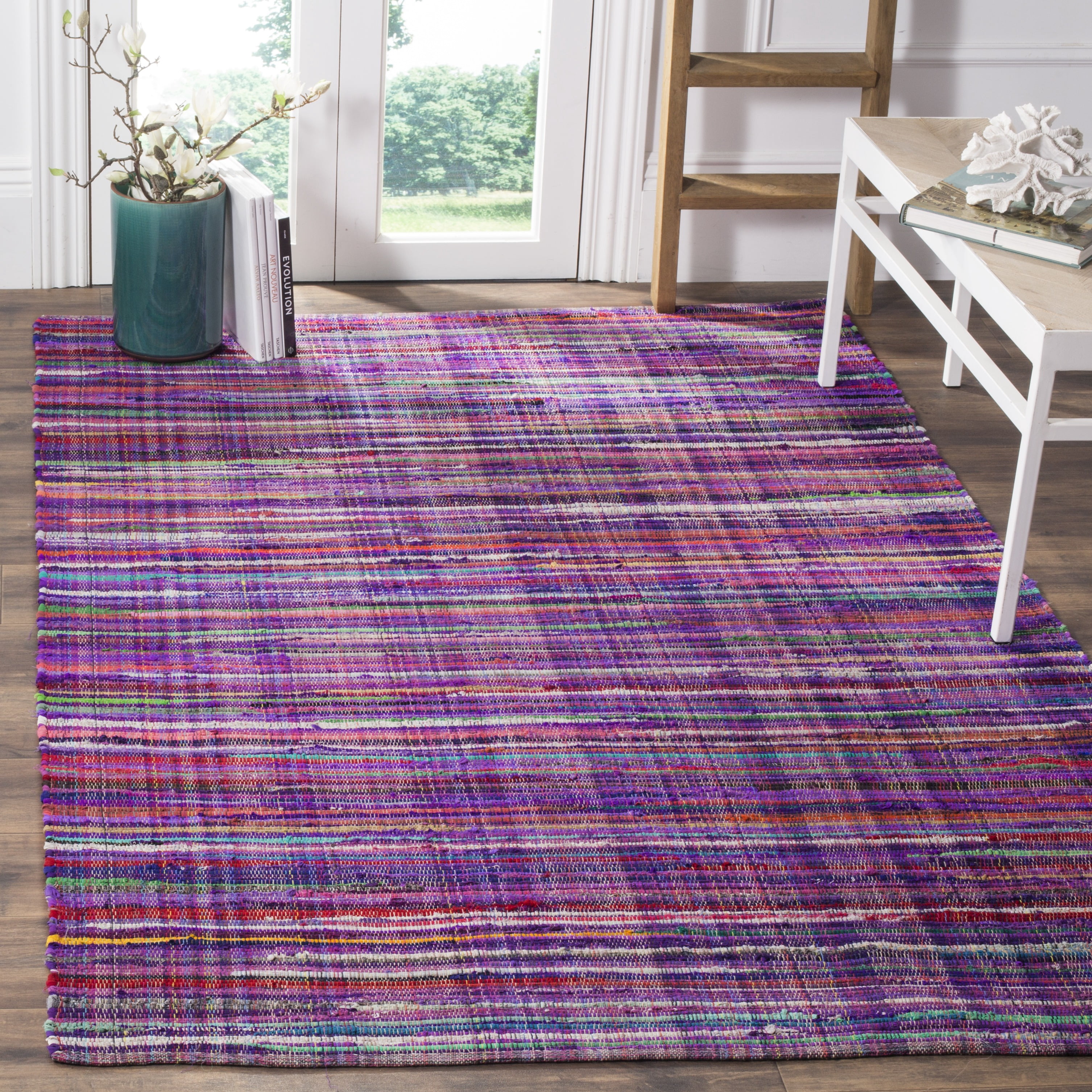 SAFAVIEH Rag Petar Striped Cotton Area Rug, Purple/Multi, 4' x 6'
