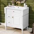 thumbnail image 2 of 30" Bathroom Vanity with Sink, White Freestanding Bathroom Cabinet with Flip Drawer & Adjustable Shelf, Solid Rubberwood Frame, MDF Panels & Metal Handles, 2 of 9