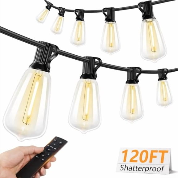 Brightever 120FT LED Outdoor String Lights with Remote, Patio Light