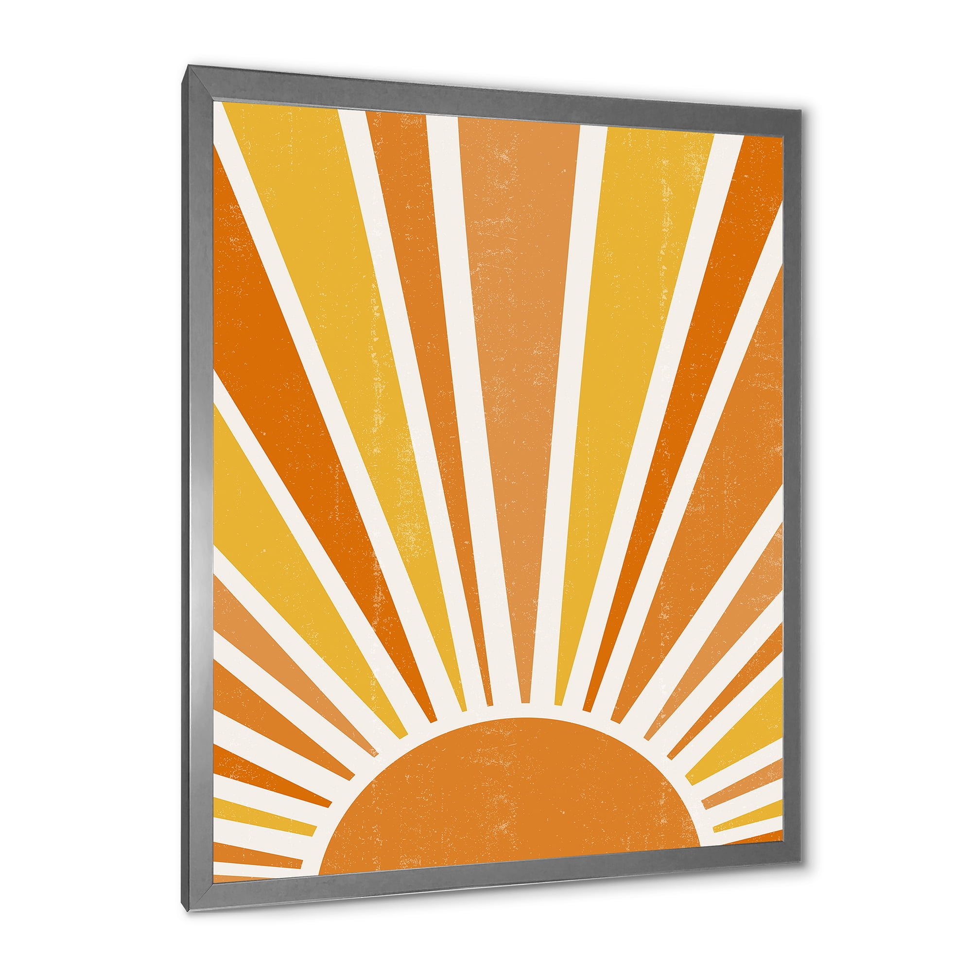 Designart 'Minimal Bright Shining Orange Sun Rays II' Modern Framed Art Print