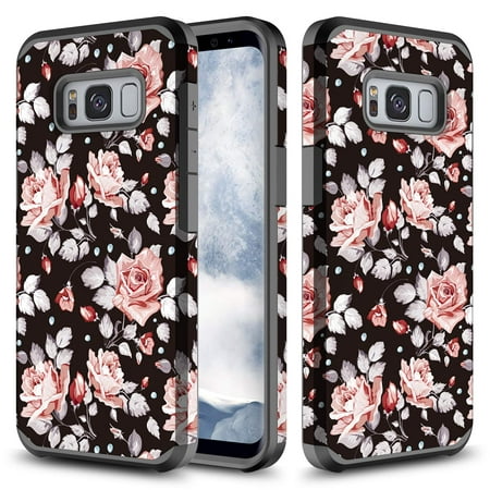 Galaxy S8 Case, Slim Fit Dual Layer Shockproof Case for Samsung Galaxy S8 - Pink Roses