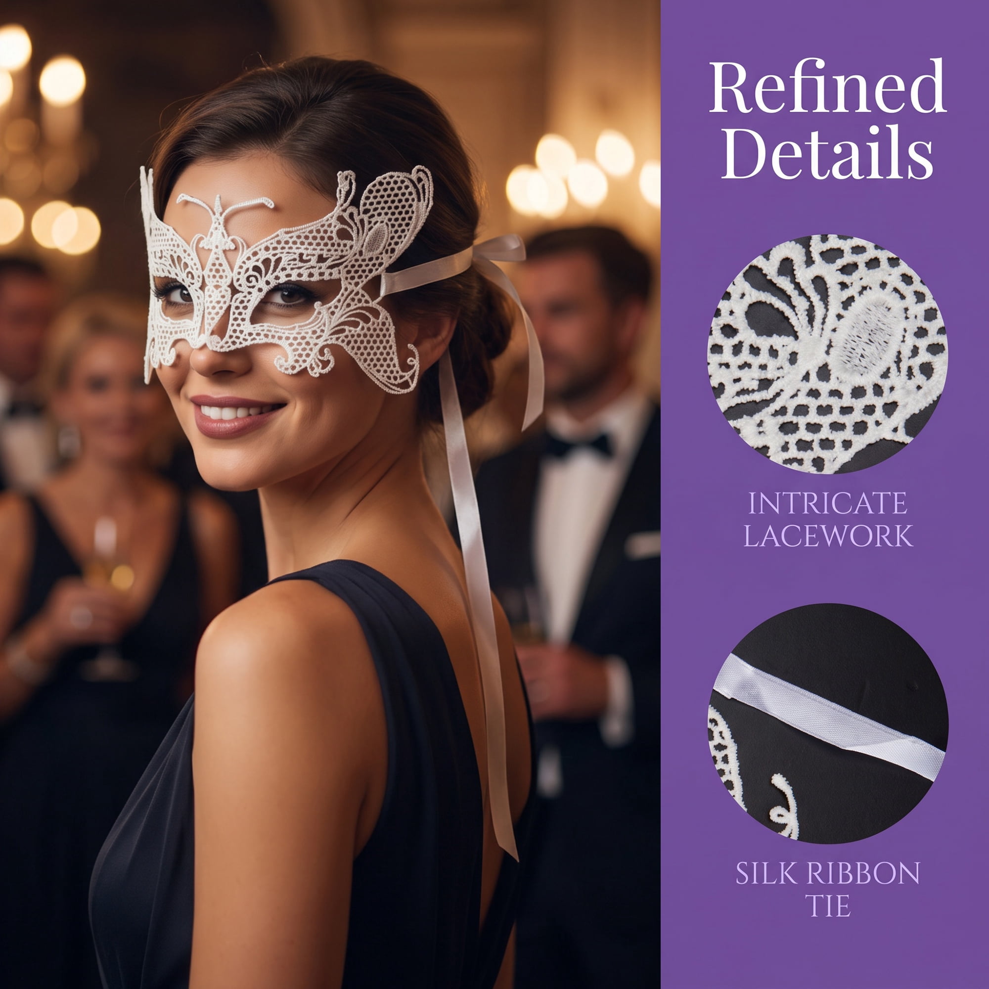 Unique Bargains 6-Pack Venetian Lace Eye Masks for Party White Big Butterfly 8.7" x 5.1"