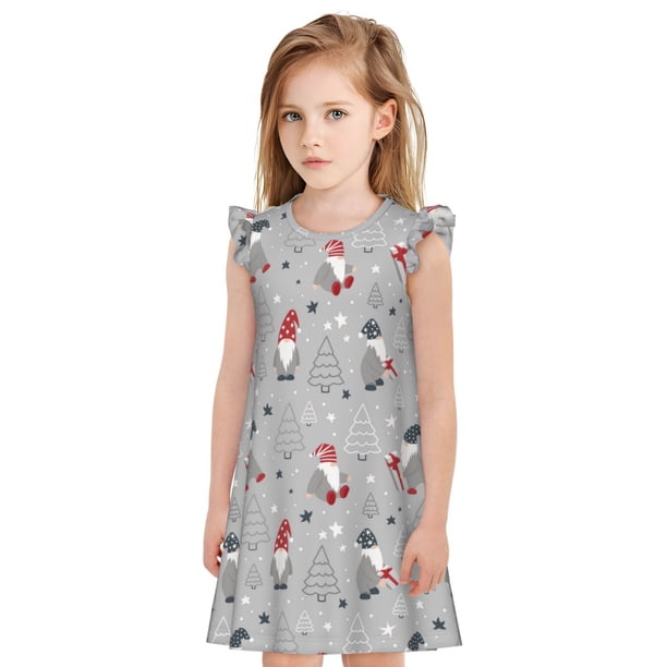 Balery Santa with Gifts Camisón de princesa para niñas, pijama de algodón con mangas abullonadas, suave y bonito.-X-Large