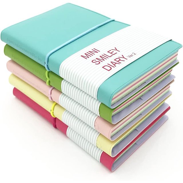 Mini cuaderno de papel portátil Memo con encanto Smiley, carcasa de cuero, 100 hojas, color al azar, conjunto de 5 Afortunado Sencillez