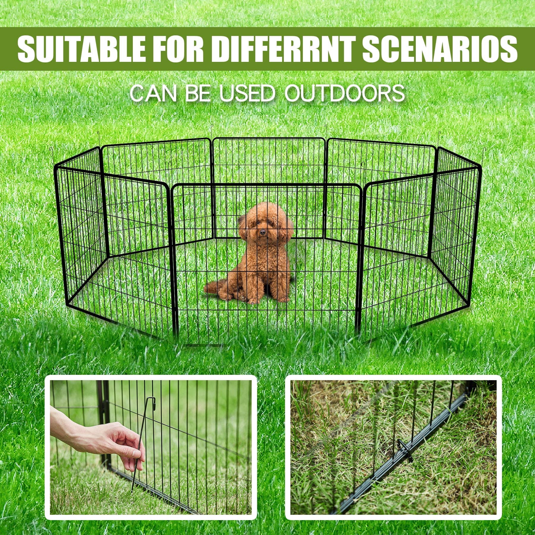 Dog Playpen 24 Inch 8 Panels, Foldable Metal Dog Playpen Indoor Outdoor, Puppy Playpen for Small Dogs, Portable Heavy Duty Pet Playpen, Durable and Secure