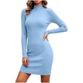 thumbnail image 6 of YTCAMLO Ribbed Knit Sweater Dress for Women Casual Long Sleeve Mock Neck Bodycon Dress Stretch Slimming Fall Winter Mini Dress, 6 of 7