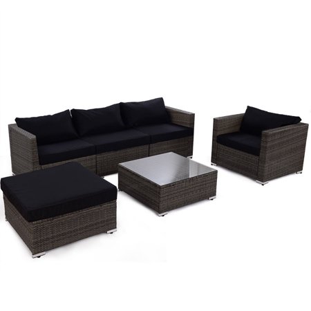 Costway 6 Piece Rattan Wicker Patio Furniture Set Sectional Sofa