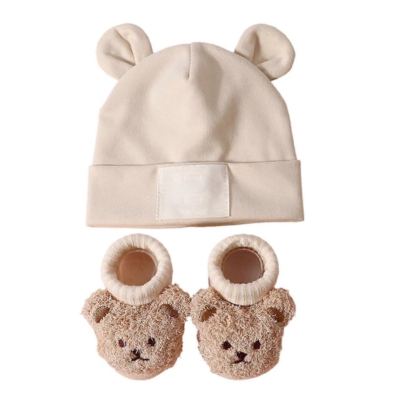 Classical Style Baby Newborn Infant Hat and Socks Set Soft Stretchy for Daily Use Cute Ear Pattern Hat Bear Head Socks Yellow