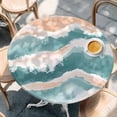 thumbnail image 3 of Abstract Wave Effect Round Fitted Table Cover Watercolor Blue Modern Art Waterproof Table Cloth with Elastic Edge Wipeable Tablecloth for Picnic Camping Party Fits 45"-54" Diameter, 3 of 8