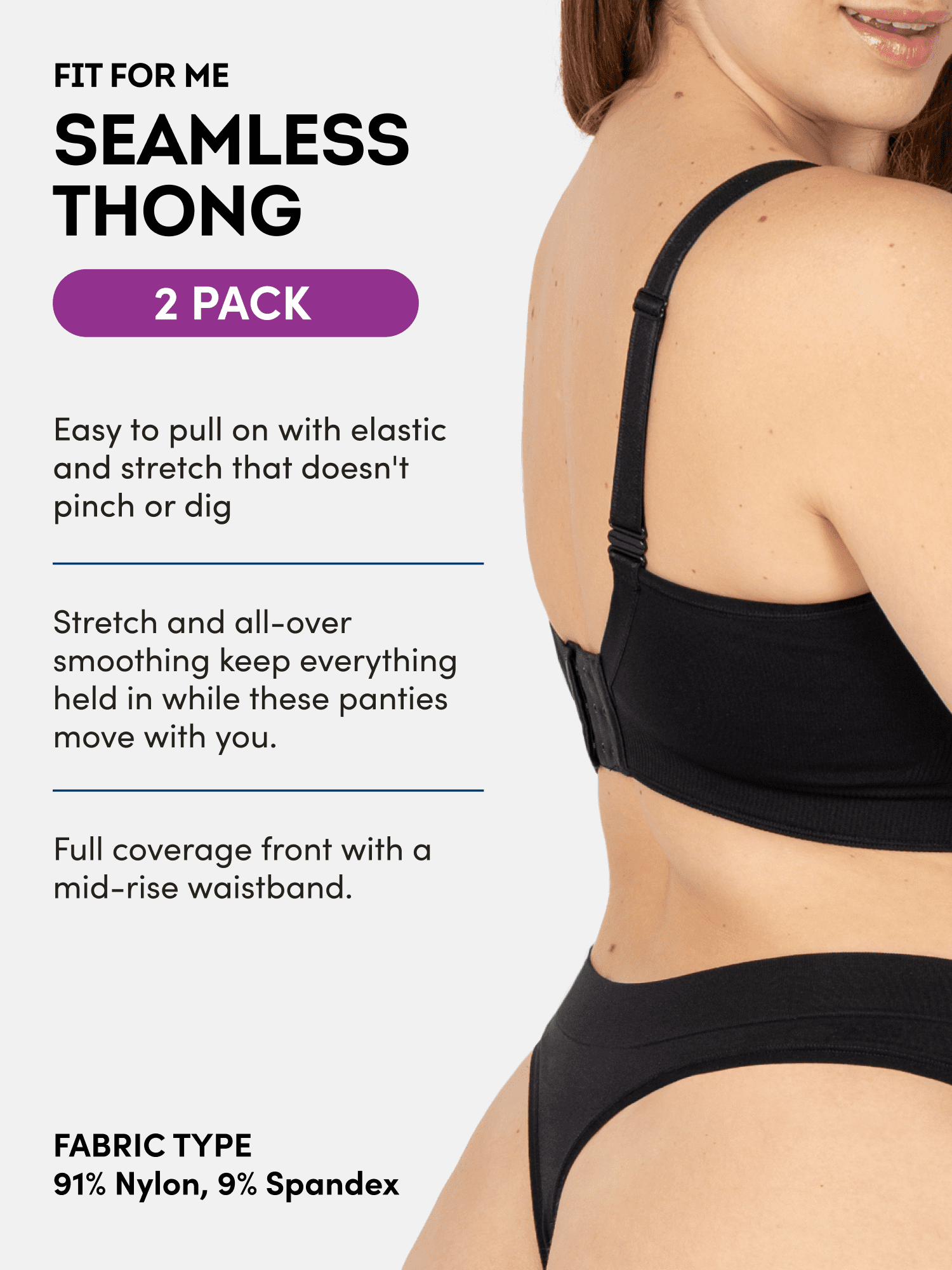 Fit for Me by Fruit of the Loom Women's Plus Size Seamless Thong, 2-Pack, Sizes 1X-4X