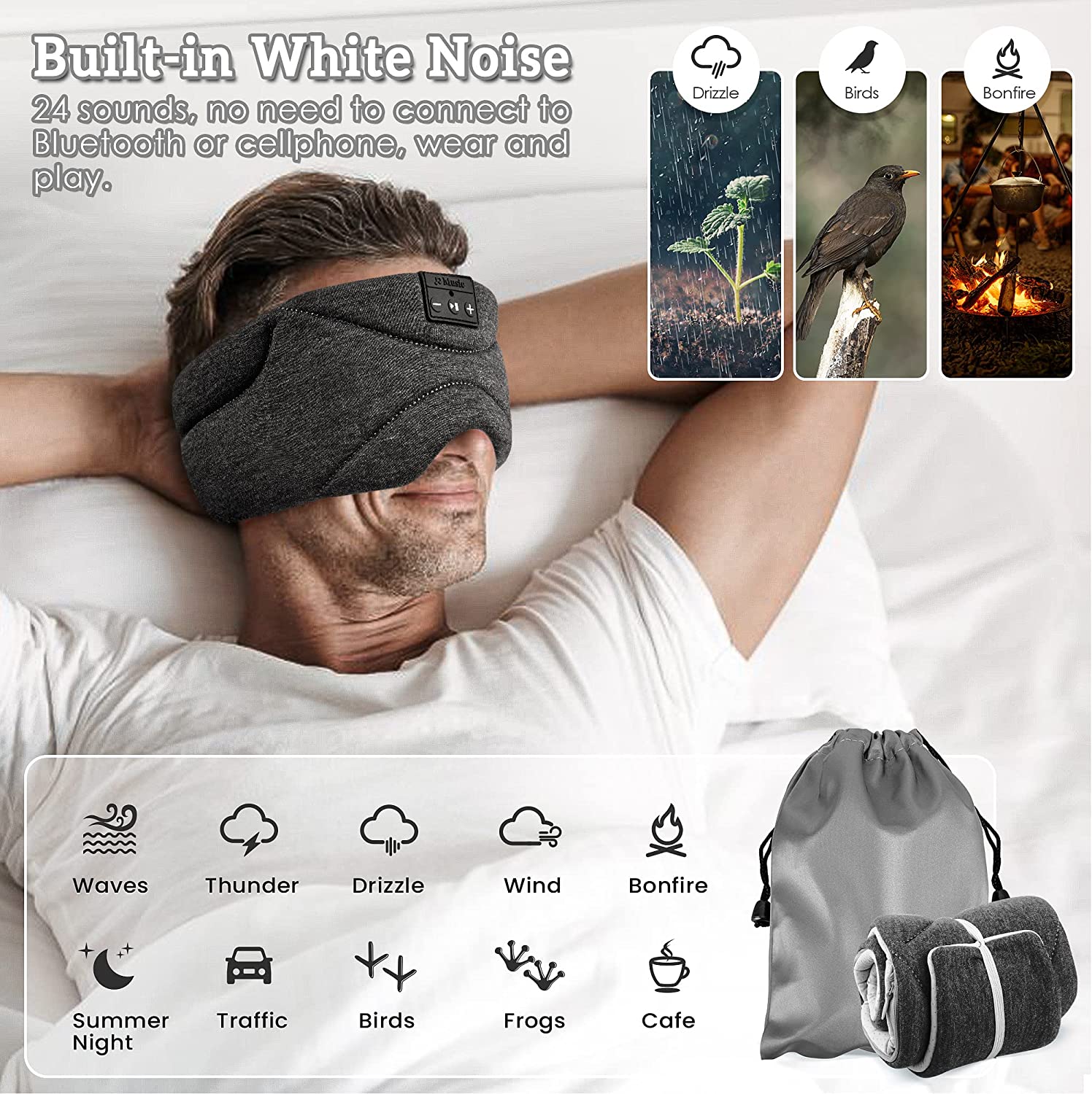 COZY Maschera Per Dormire Leggera 18g, Zero Pressione Sugli Occhi, Cinturino Regolabile, Total Blackout, Per Viaggi E Camera Da Letto, Nero