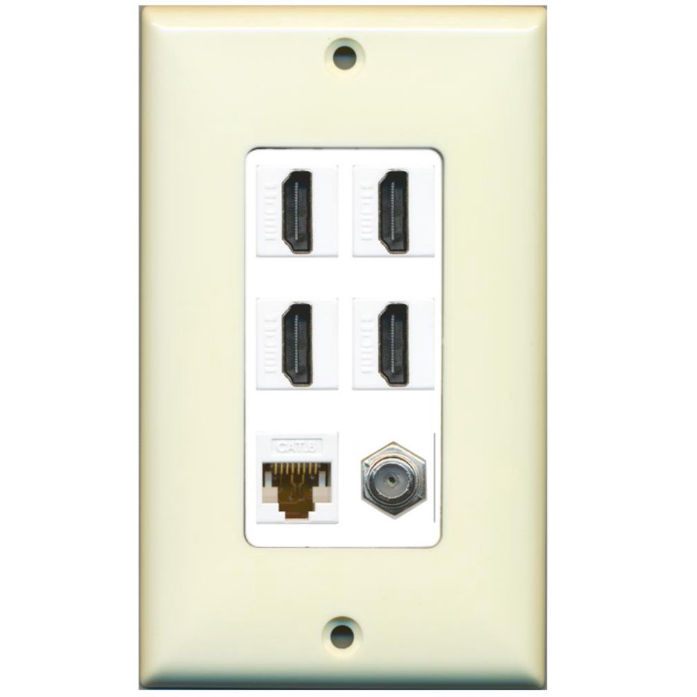 RiteAV 4 Port HDMI 1 Coax Cable TV FType 1 Cat6 Wall Plate