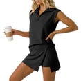 thumbnail image 4 of OJSFQUFP Women Soild Color 2 Pc Skirt Sets Summer Sleeveless Half Zip Sweatshirt Sport Outfits Casual Sweatsuits, 4 of 6
