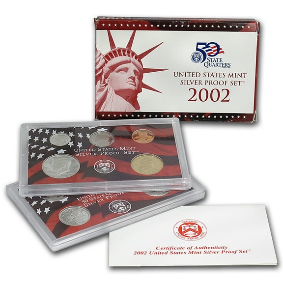 2002 Silver Proof Set - U.S. Mint 10-Coin Set - Includes Silver State Quarters