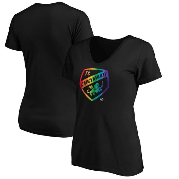 Women's Black FC Cincinnati Team Pride Logo V-Neck T-Shirt