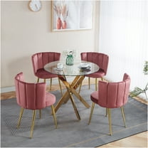 JERFIT 5-Piece Mid-Century Modern Dining Set with Glass Top Table & Velvet Chairs for Kitchen, Breakfast Nook