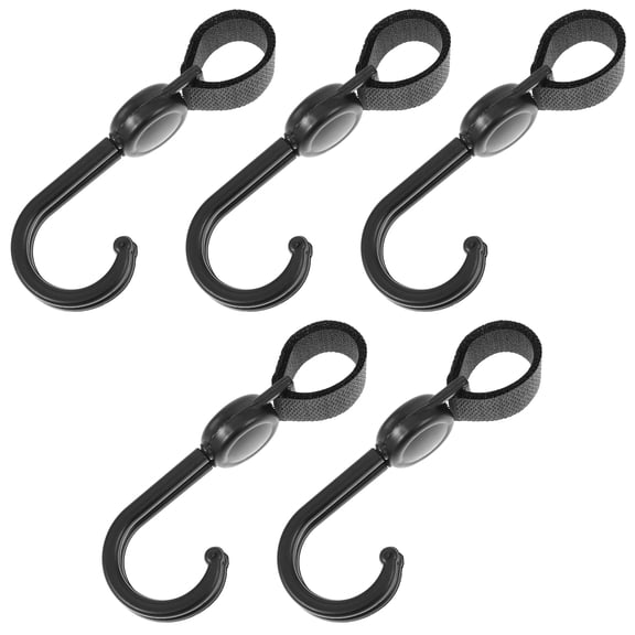 Phenofice 5Pcs Black Portable Double Hooks with Adjustable Rotatable Design for Home Use