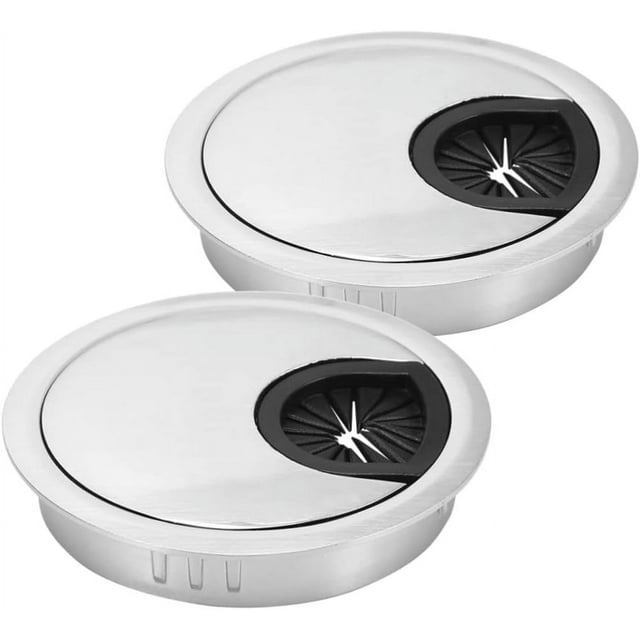 Cubierta de orificio para cables, aleación de zinc, ojales para cables de escritorio, cubierta para orificios para organizador de cables de escritorio de PC de oficina, plata brillante, 2 un