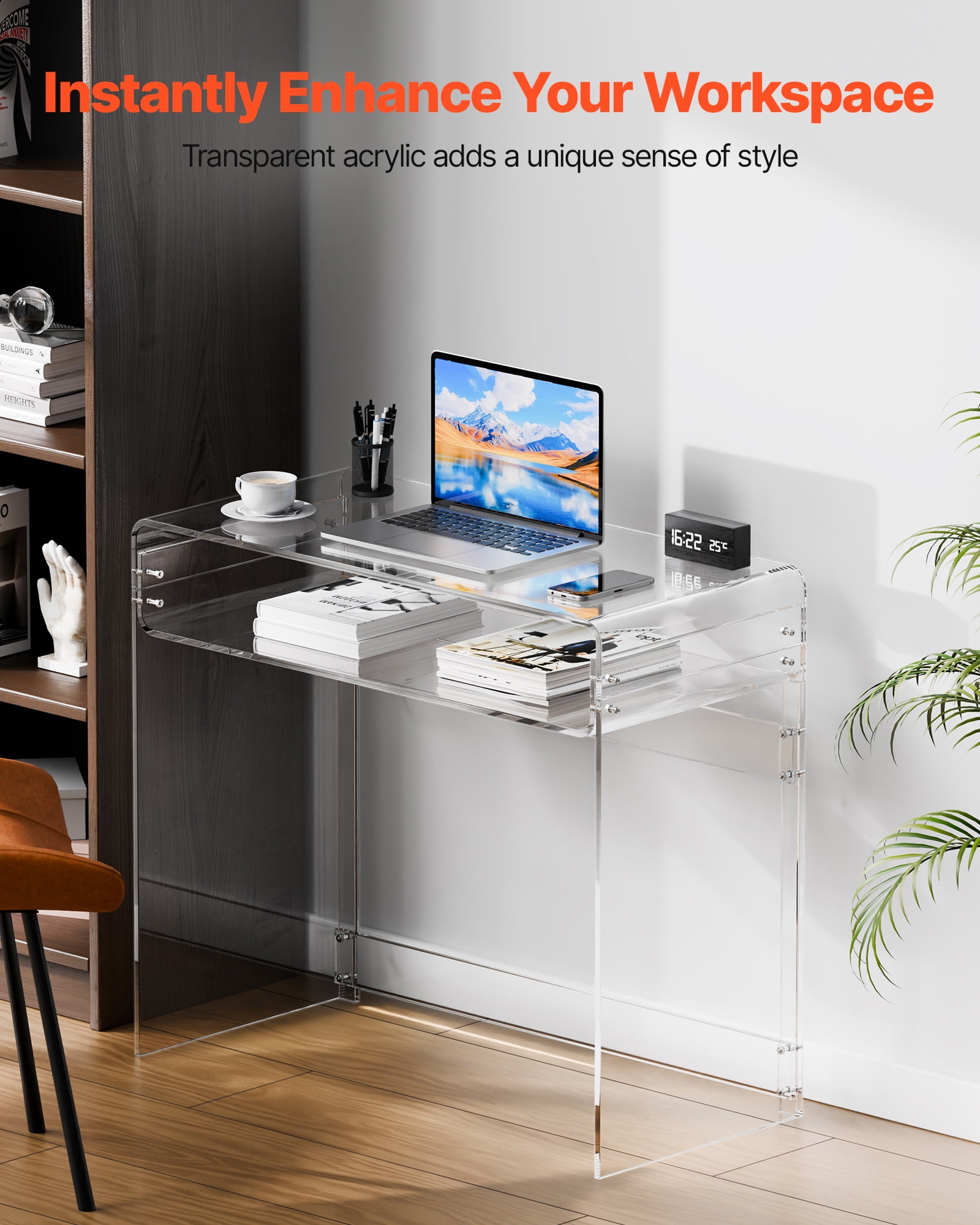 VEVOR Acrylic Table, 2 Tiers Clear End Table with Storage Shelf, Modern Rectangle Acrylic Side Desk, Transparent Thick Desk Nightstand for Bedroom, Office, Living Room, 15.7 x 33.5 x 29.5 in (Clear)