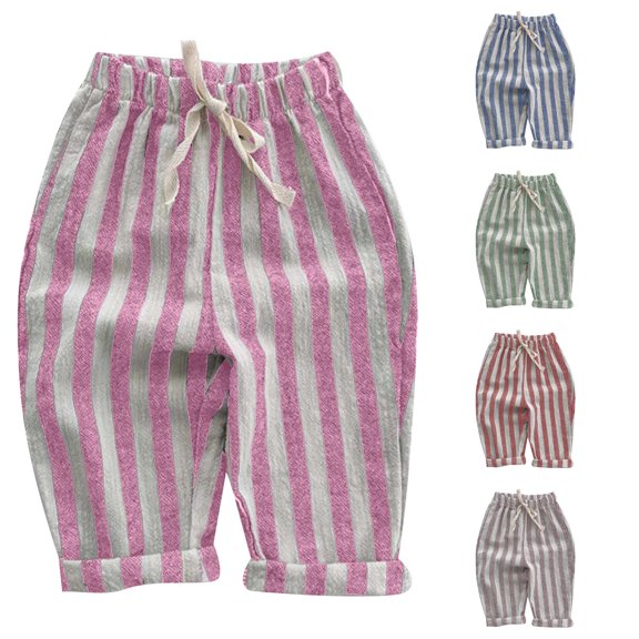TBWNWG Boys Striped Harem Pants Toddler Casual Elastic Waist Joggers Baby Spring Summer Lightweight Breathable Daily Trousers with Comfortable Stretch Fit for Kids