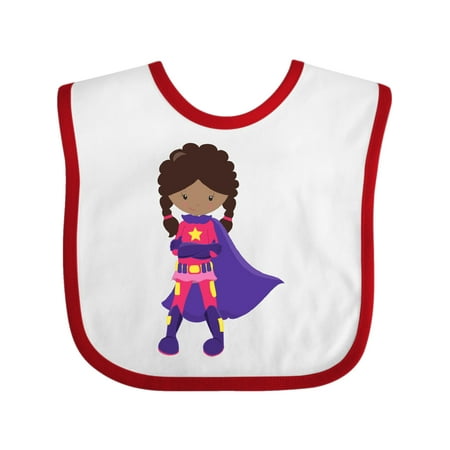 

Inktastic African American Girl Superhero Girl Purple Cape Gift Baby Girl Bib