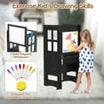 thumbnail image 3 of Kitchen Helper Stool for Toddlers, Wooden Toddler Learning Standing Tower with Whiteboard and Safety Rail, Adjustable-Height Platform Kids Step Stools for Kitchen Counter Bathroom Sink, 3 of 8