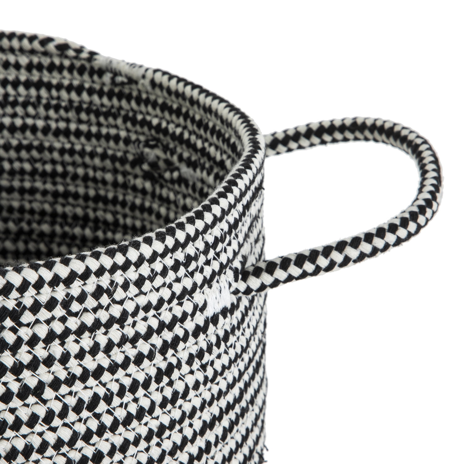 Mainstays Round Black and White Cotton Rope Decorative Storage Basket with Handles