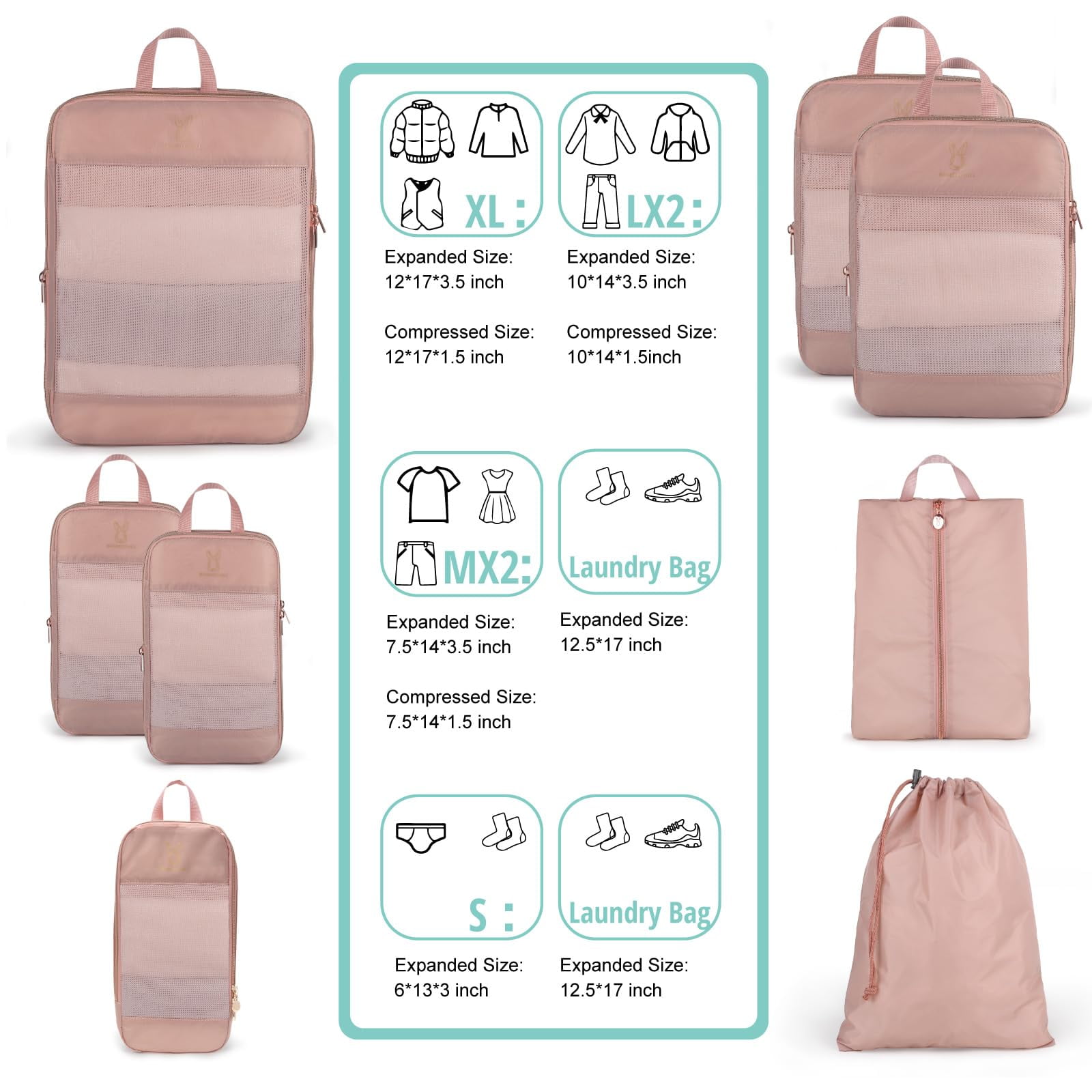 TRIPGEAR 6 Set Expandable Compression Packing Cubes, Lightweight Travel Organizer Bags