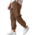 thumbnail image 3 of Axiiglly Mens Cotton Linen Pants, Drawstring Waist Lightweight Joggers with Pockets, Relax Fit Hiking Casual Cuffed Trouser, S-3XL Brown, 3 of 10
