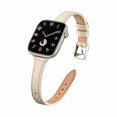 thumbnail image 1 of Chenchen Slim Leather Bands Compatible with Apple Watch Band 38mm 40mm 41mm 42mm(Series 11 10), Top Grain Leather Watch Thin Wristband for iWatch SE 9 8 7 6 5 4 3 2 1 (Beige Silver), 1 of 1
