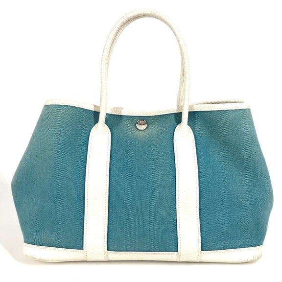 Pre-Owned HERMES Garden Party TPM Toile Officier Leather Handbag/Tote Bag, Women's, Blue
