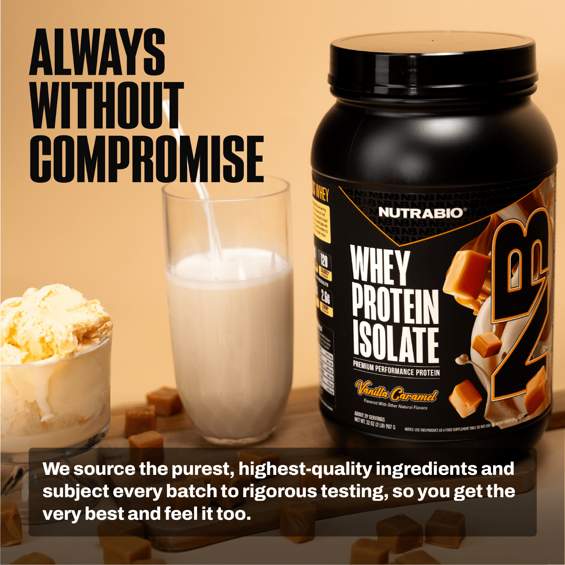 NutraBio Whey Protein Powder Isolate Supplement – 25g of Protein Per Scoop with Complete Amino Acid Profile - Soy and Gluten Free Protein Powder - Zero Fillers and Non-GMO - Vanilla Caramel- 2 Lbs.