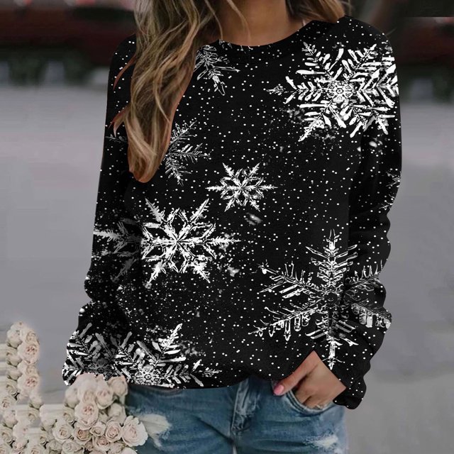 EGNMCR Christmas Sweatshirt Mode Femmes Impression Col Rond Tops Manches Longues Confortable Chemisier Sweatshirt sur Dégagement