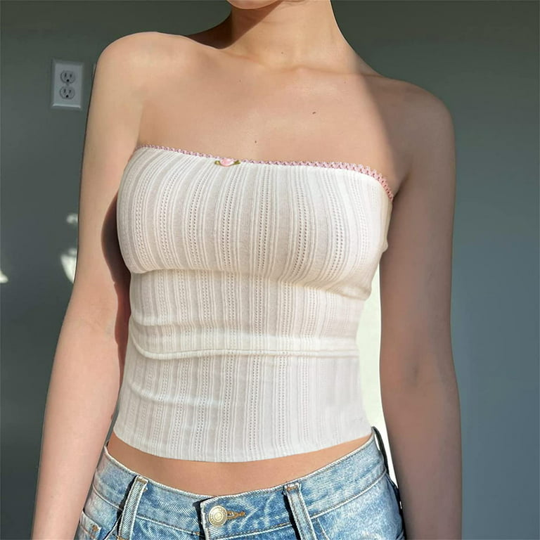 Women Y2K Knit Tube Tops Summer Sexy See Through Sleeveless Solid Bandeau  Crop Tops Fashion Slim Going Out Strapless Camisole : : Clothing