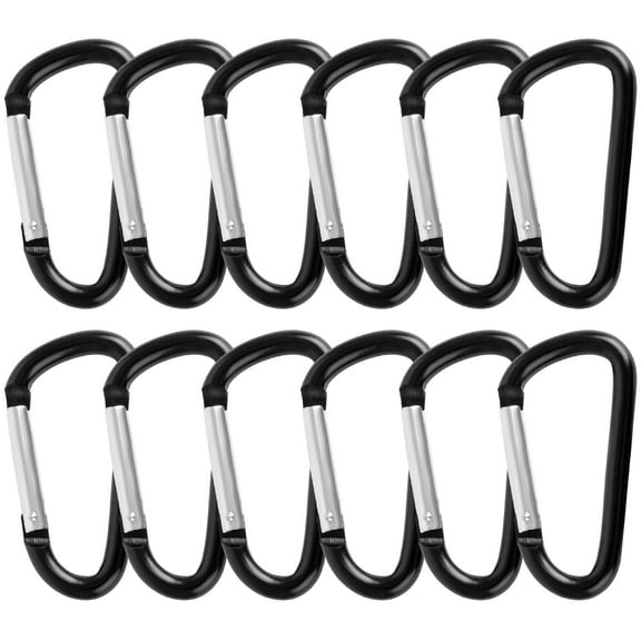 GOGO 48Pcs Carabiner 3-Inch Black Keychain Clip, D Shape Aluminum Metal Carabiner Hook