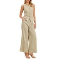 thumbnail image 4 of INSPIRE CHIC Two Piece Outfits for Women's Linen Vest Waistcoat Dressy Casual  Sets Wide Leg Pants Suits XS Khaki, 4 of 6
