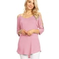 thumbnail image 6 of Made by Johnny Women's 3/4 Sleeve Hollowed Out Shoulder Top L PINK, 6 of 6