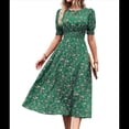 thumbnail image 3 of Vestidos Florales de para Mujer, Estilo Bohemio, Informal, de Verano, con Mangas Abullonadas, Estilo Occidental Verde XL, 3 of 10