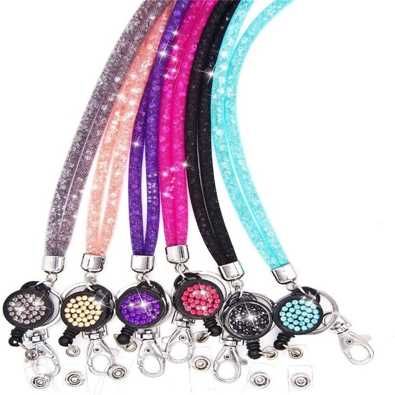 SLUOHZXI Lanyards for ID Badges- Bling Badge Lanyard with ID Badge Holder Retractable Crystal Teacher Lanyard Retractable Keychain Cruise Ship Lanyards for Women,Transparent PC Case Protector