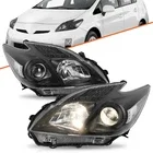 For 2012-2015 Toyota Prius Headlights Black Clear Headlamps Halogen Type Set L R