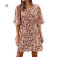 thumbnail image 1 of Robe Femme Col en V Vêtements d'Été Imprimé Floral Taille Haute Robe; Robe à Manches Courtes, Orange, m, 1 of 8