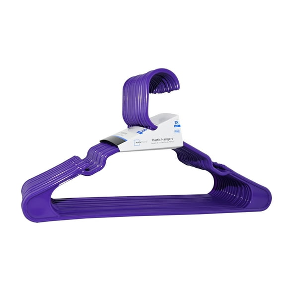 Mainstays Plastic Notched Adult Hangers for Any Clothing Type, Dark Grape 18 Count