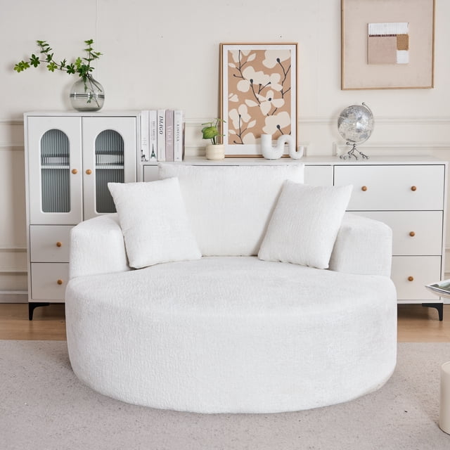 Noble House Chenille Sponge Single Sofa,Fluffy Modern Sleeper Chair,Beige