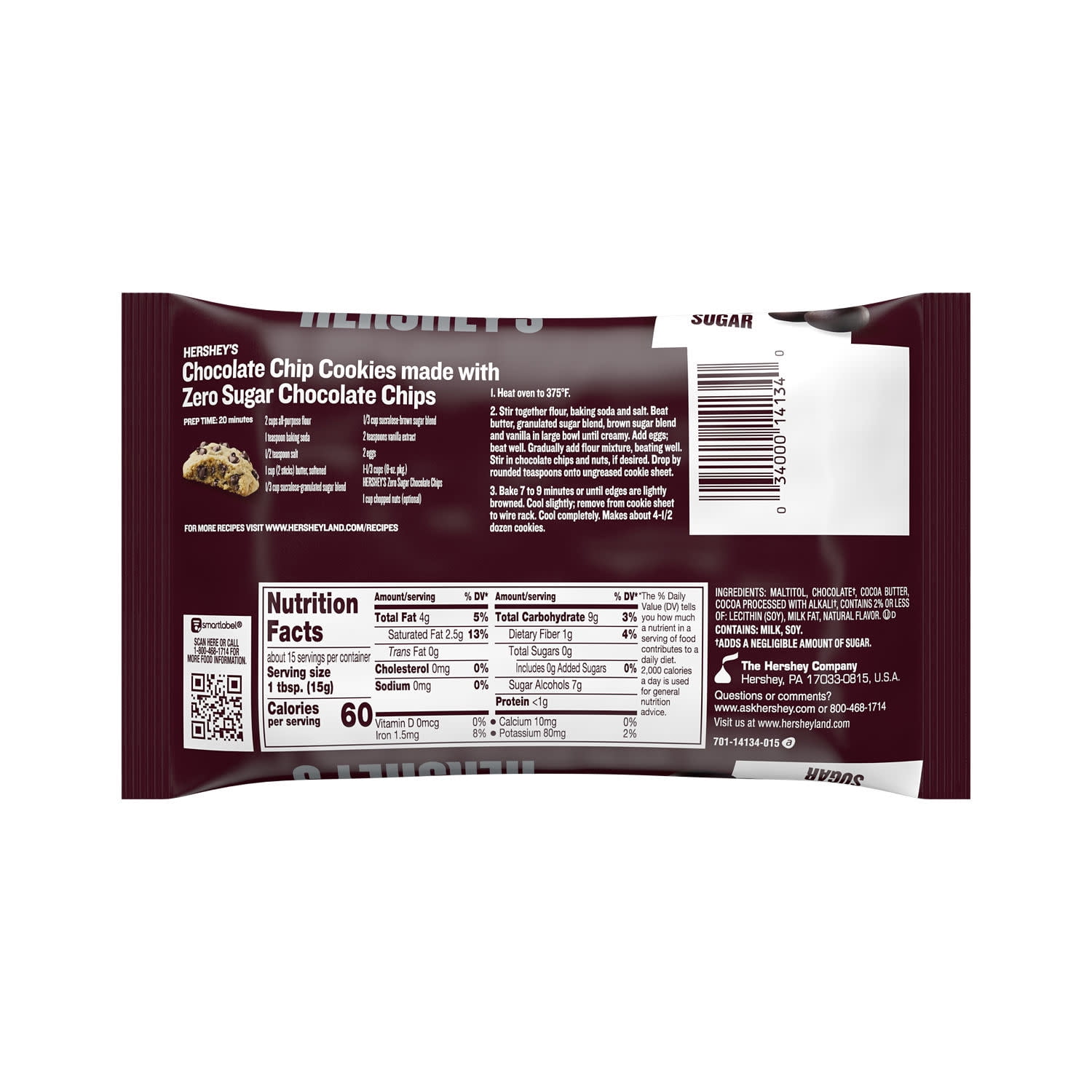 Hershey's Zero Sugar Chocolate Baking Chips, Bag 8 oz