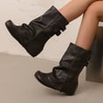 thumbnail image 6 of YLYL Women Slouchy Mid Calf Boots Fold over Wide Calf Flat Low Heel Pull on Riding Boots with Buckle Strap, 6 of 9
